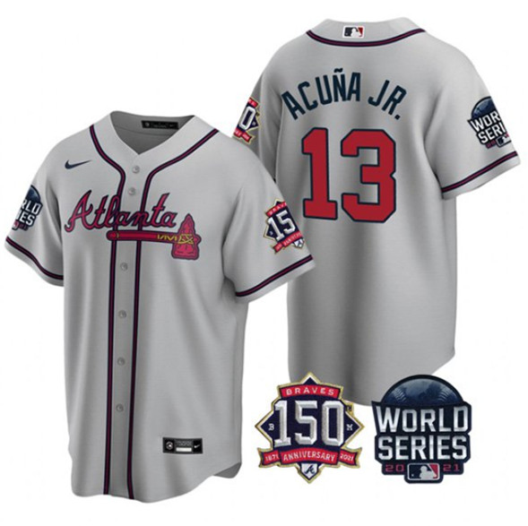 Youth Atlanta Braves Active Player Custom 2021 Grey World Series With 150th Anniversary Cool Base Stitched Jersey